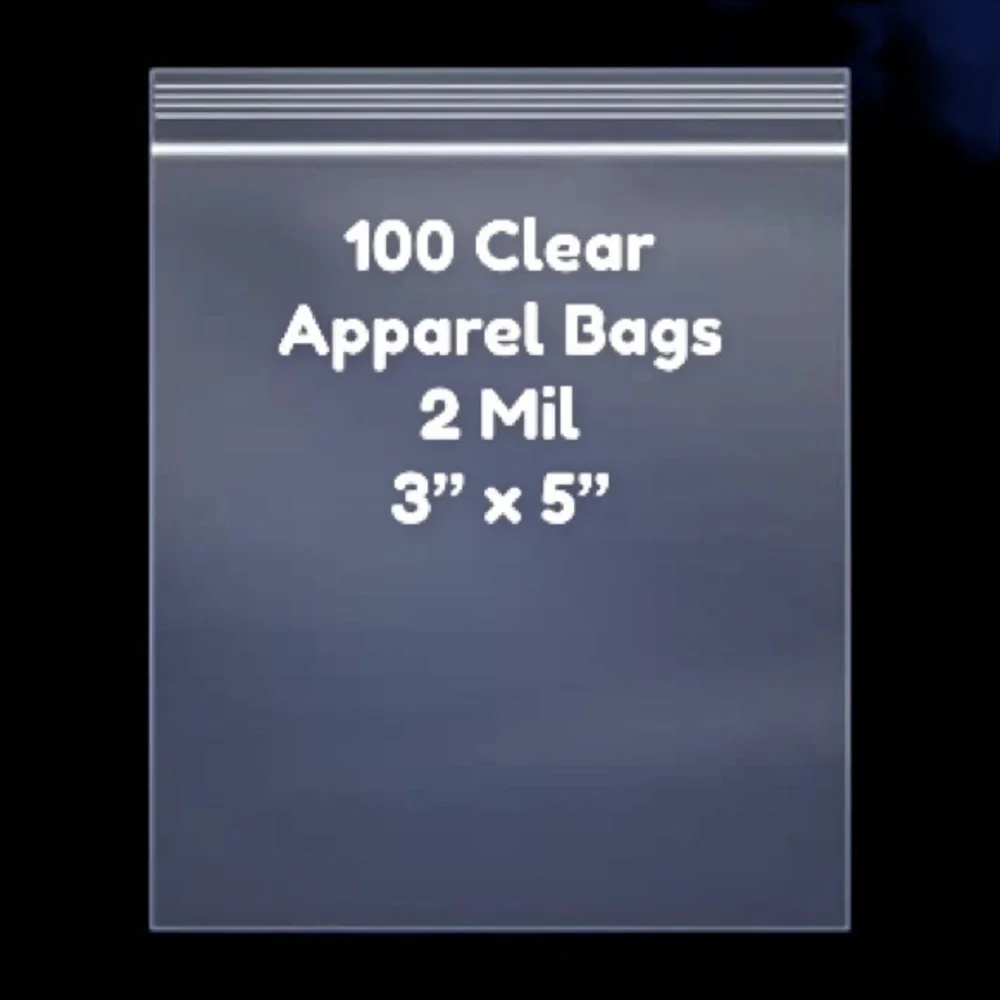 Clear Apparel Bags Zip Top Reusable 2 Mil Strong - 100 (3”x5”)